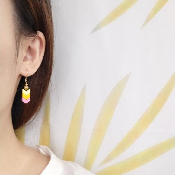 Enamel Chevron Beads Drop Earrings - Picture 3 of 3